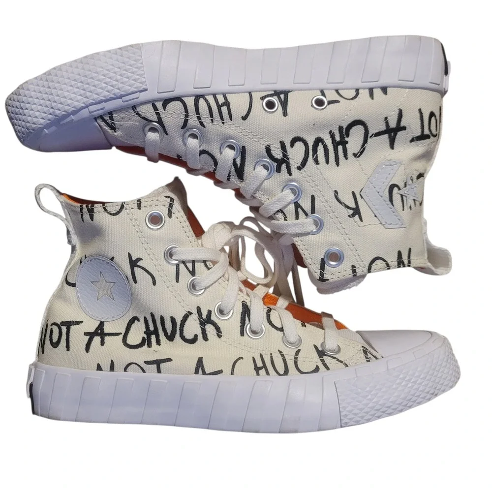 Converse UNT1TL3D Hi Not a Chuck Youth Boys 4 High‎ Top Sneakers Cream Orange